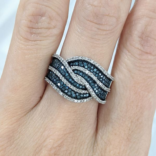 10KT White Gold Blue and White Diamond Ring Image 2 Harmony Jewellers Grimsby, ON