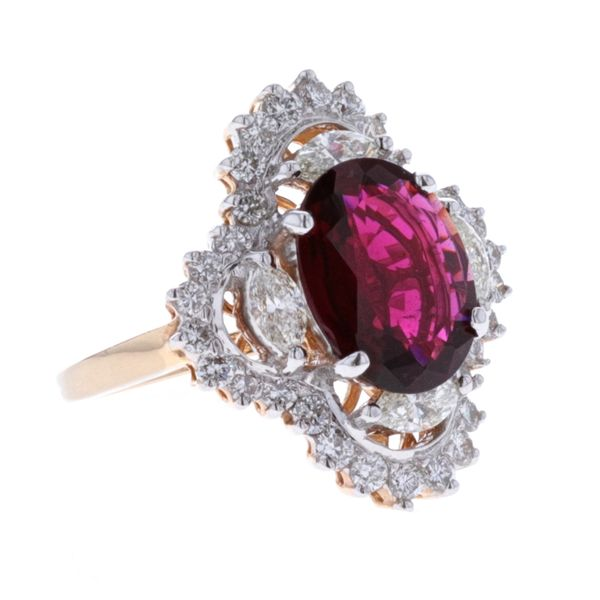 14KT Yellow Gold Rubellite and Diamond Estate Ring Image 2 Harmony Jewellers Grimsby, ON