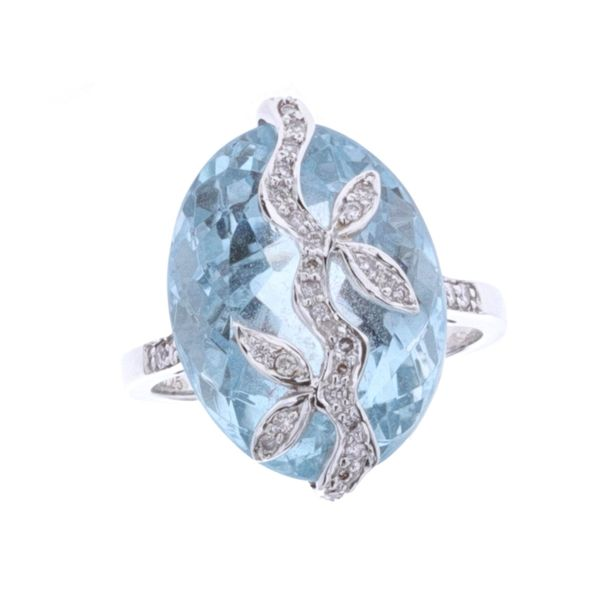 18KT White Gold Blue Topaz and 0.25ctw Diamond Estate Ring Harmony Jewellers Grimsby, ON
