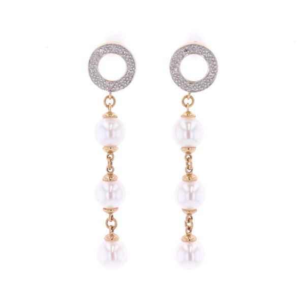 14KT Yellow Gold Pearl and Diamond Drop Earrings Harmony Jewellers Grimsby, ON