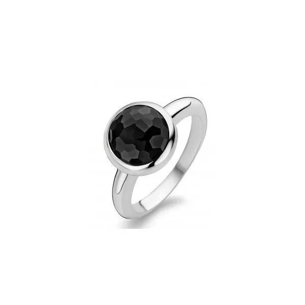 Ti Sento Silver and Large Round Black Cubic Zirconia Stone Ring Final Sale Harmony Jewellers Grimsby, ON