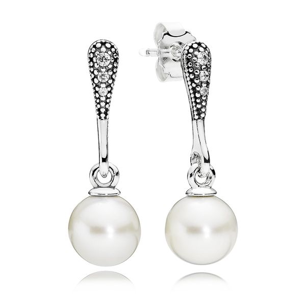 Earrings Elegant Beauty with White Freshwater Cultured Pearl and Clear CZ Harmony Jewellers Grimsby, ON