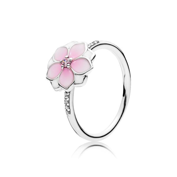 Magnolia Bloom, Pale Cerise Enamel & Pink CZ Harmony Jewellers Grimsby, ON