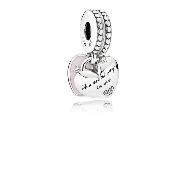 Mother & Daughter Hearts, Soft Pink Enamel & Clear CZ Harmony Jewellers Grimsby, ON