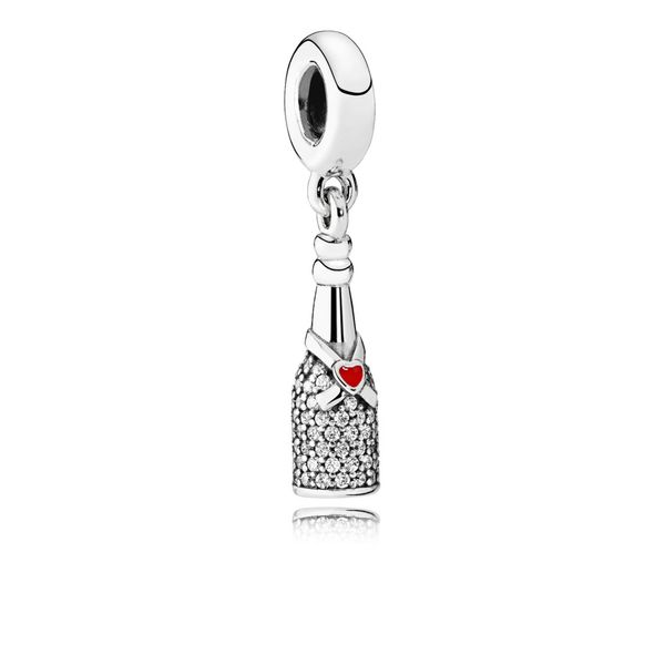 Sparkling wine silver dangle with clear CZ and red enamel Harmony Jewellers Grimsby, ON