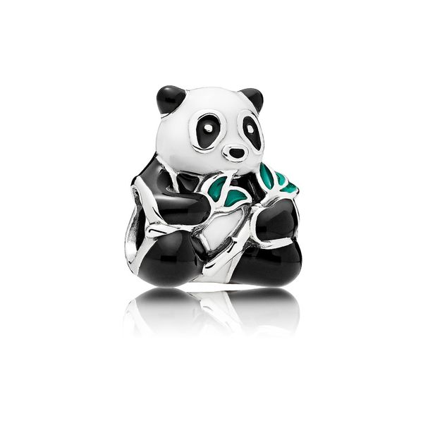 Panda bear charm in sterling silver with white, black and dark green enamel Harmony Jewellers Grimsby, ON