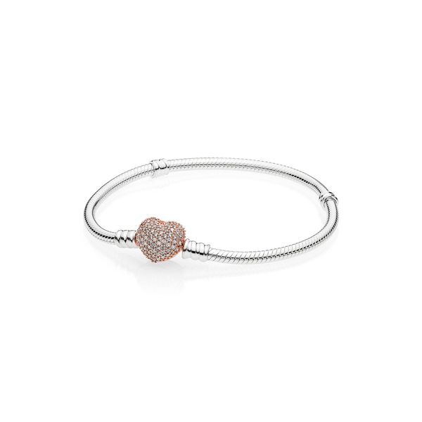 Bracelet in sterling silver with heart-shaped Rose clasp with clear CZ Harmony Jewellers Grimsby, ON