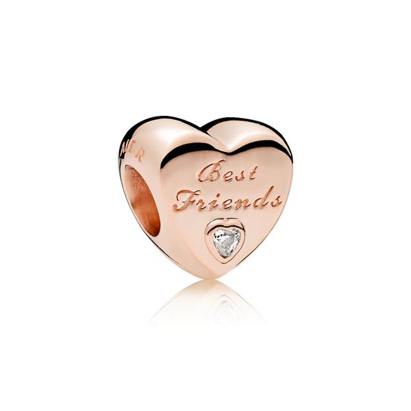 Heart charm in Rose  with clear CZ and engraving 