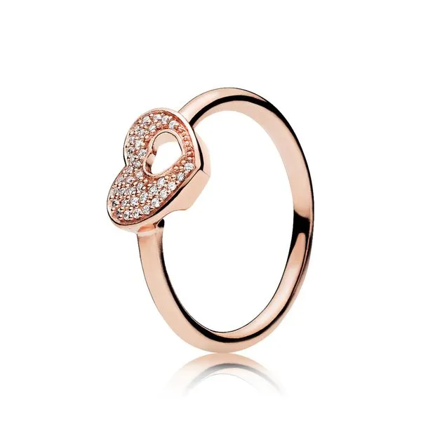 Heart ring in PANDORA Rose with 36 micro bead-set clear CZ Harmony Jewellers Grimsby, ON