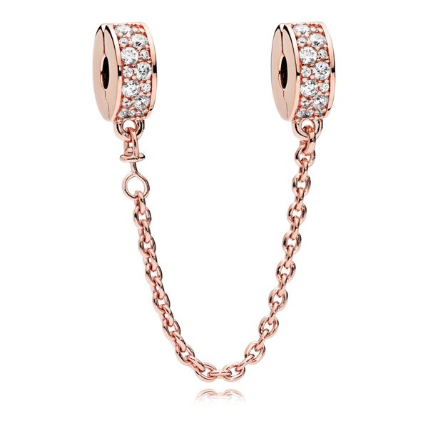 Safety chain in Rose with 56 bead-set clear CZ Harmony Jewellers Grimsby, ON