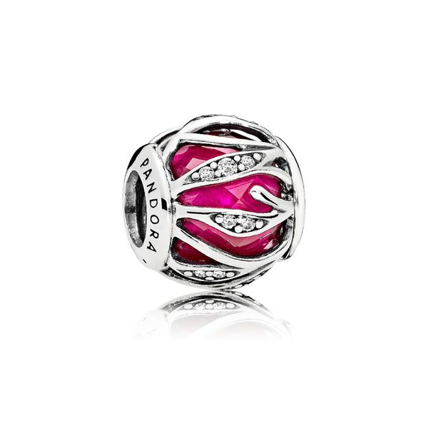Charm in sterling silver with encased faceted synthetic ruby and clear CZ Harmony Jewellers Grimsby, ON