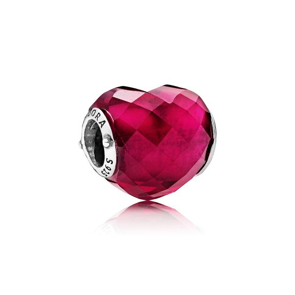 Heart silver charm with faceted fuchsia rose crystal Harmony Jewellers Grimsby, ON