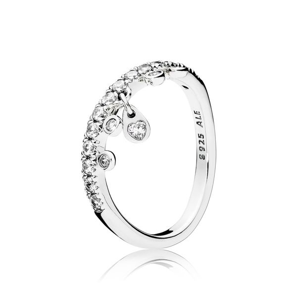 Chandelier ring in sterling silver with 4 bezel-set, 14 bead-set clear CZ and 1 flush-set heart-shaped clear CZ Harmony Jewellers Grimsby, ON