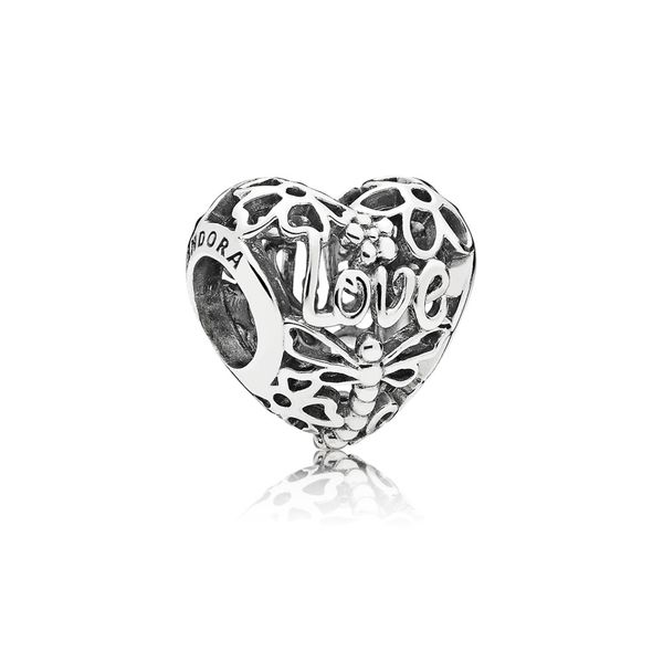Heart charm in sterling silver with Love and Life script details Harmony Jewellers Grimsby, ON