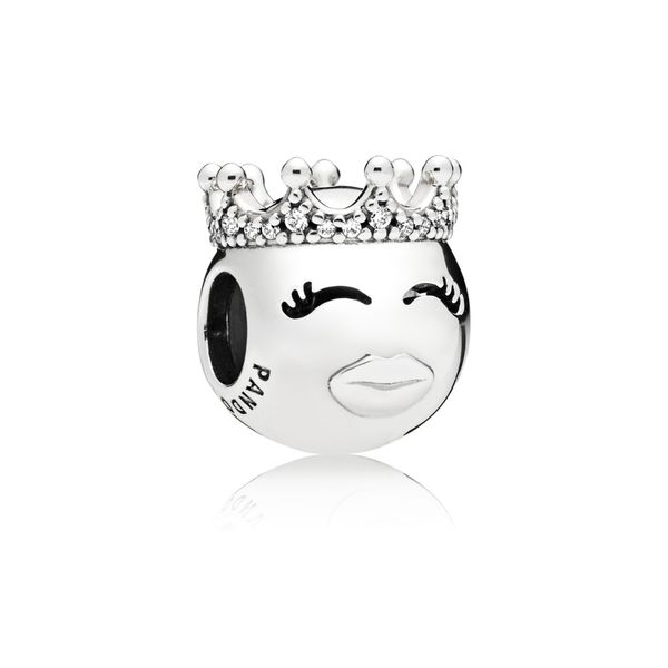 Princess emoji charm in sterling silver with 18 micro bead-set and 9 bead-set clear CZ Harmony Jewellers Grimsby, ON
