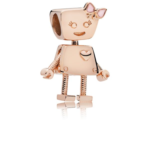 Girl robot charm in Rose with transparent pale pink enamel Harmony Jewellers Grimsby, ON