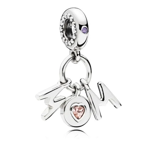 Perfect Mom, Pink & Lilac Crystals Mum silver dangle with soft pink crystal and lilac crystal Harmony Jewellers Grimsby, ON