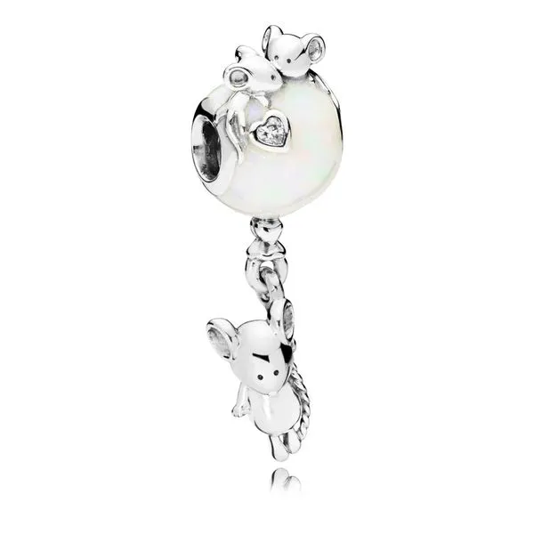 Mouse & Balloon, Silver Enamel & Clear CZ Balloon and mouse silver charm with silver enamel and clear CZ Harmony Jewellers Grimsby, ON