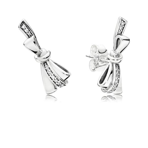 Brilliant Bow, Clear CZ Bow silver stud earrings with clear CZ Harmony Jewellers Grimsby, ON