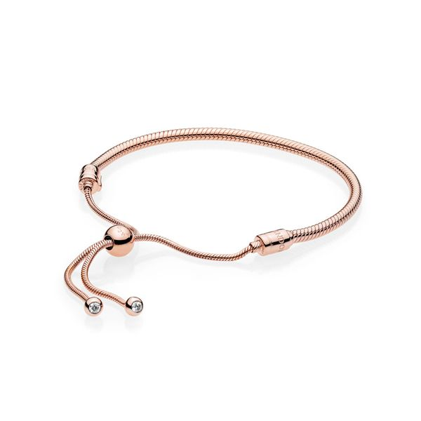 Snake chain bracelet in Rose with 2 flush-set clear CZ and sliding clasp Harmony Jewellers Grimsby, ON