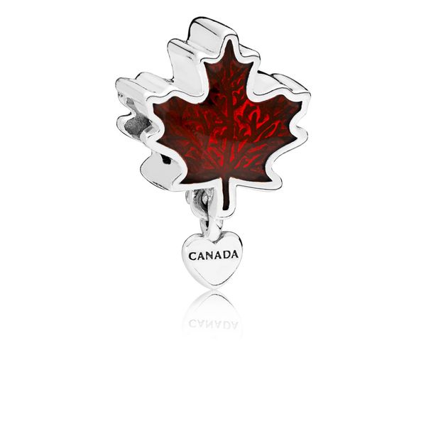 Love Canada Red Enamel Maple leaf charm in sterling silver with engraving Canada Harmony Jewellers Grimsby, ON