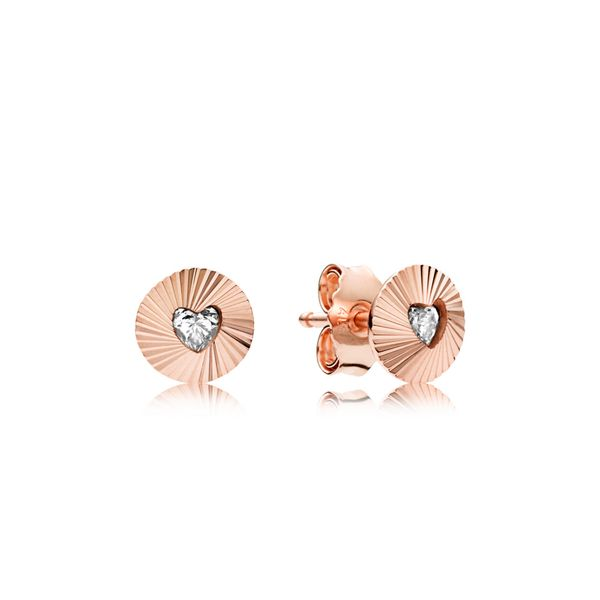 Vintage Fans Clear CZ Stud earrings in Rose with 2 bezel-set heart-shaped clear CZ Harmony Jewellers Grimsby, ON