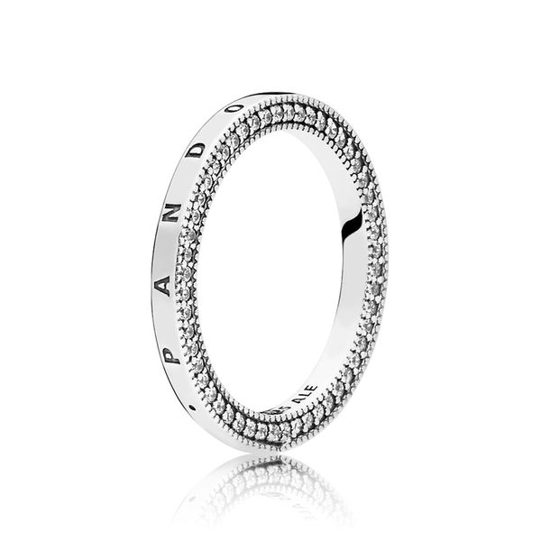 PANDORA logo ring in SS with 52 bead-set clear CZ and cut-out heart details Harmony Jewellers Grimsby, ON