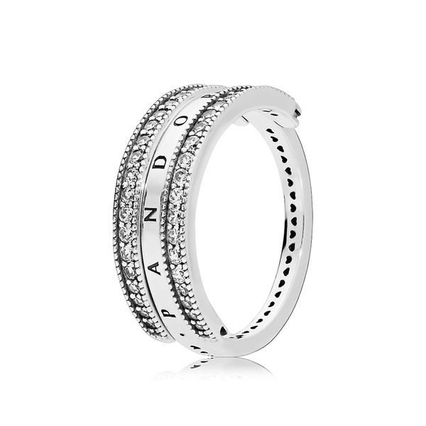 PANDORA logo reversible ring in sterling silver with 32 bead-set clear CZ Harmony Jewellers Grimsby, ON