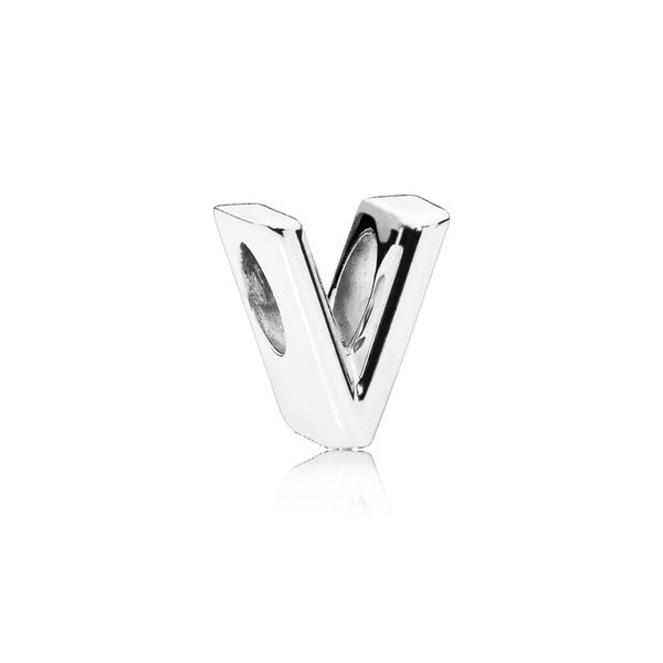Letter V charm in sterling silver with heart pattern Harmony Jewellers Grimsby, ON