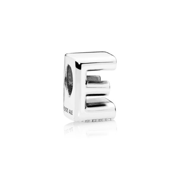 Letter E charm in sterling silver with heart pattern Harmony Jewellers Grimsby, ON