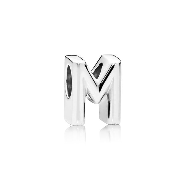 Letter M charm in sterling silver with heart pattern Harmony Jewellers Grimsby, ON
