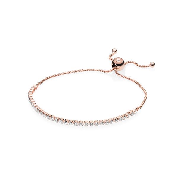Tennis bracelet in PANDORA Rose with 33 claw-set clear CZ  and sliding clasp Harmony Jewellers Grimsby, ON