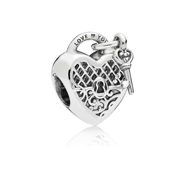 Heart padlock and key charm in sterling silver with engraving 