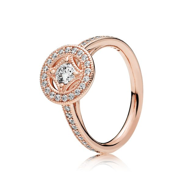 Ring in Rose with milgrain details and 41 bead-set clear CZ Harmony Jewellers Grimsby, ON