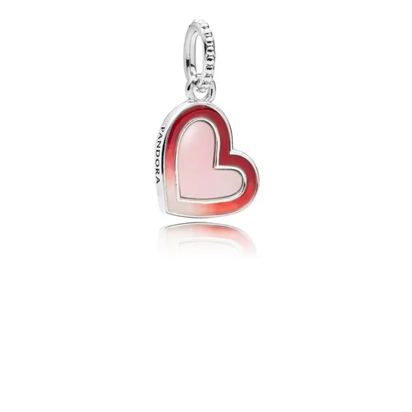 Asymmetrical heart silver dangle with shaded red, white and pink enamel Harmony Jewellers Grimsby, ON