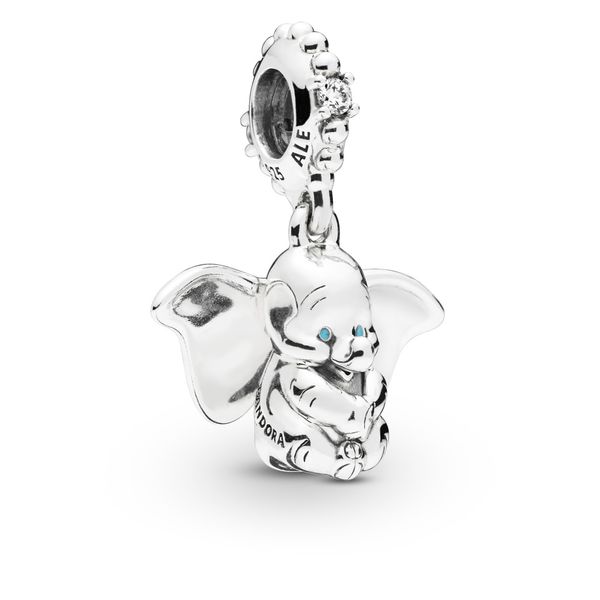 Disney Dumbo dangle in sterling silver with 2 bead-set clear CZ and blue mist enamel Harmony Jewellers Grimsby, ON