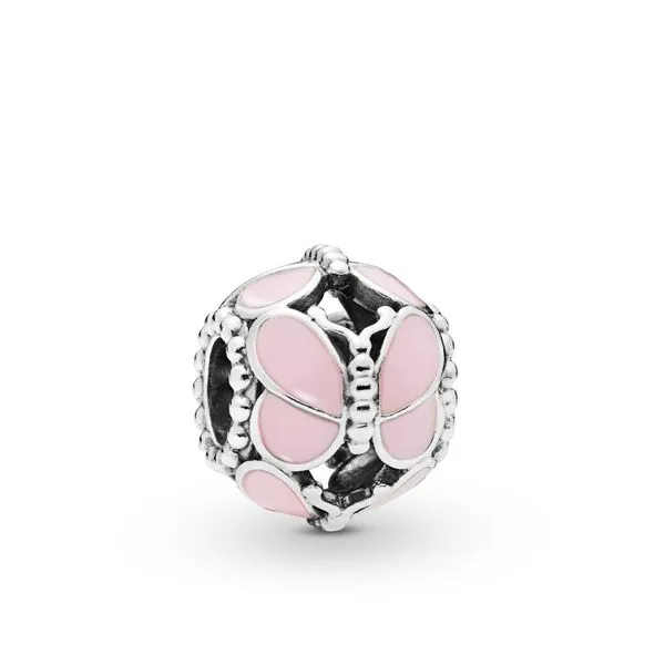 Butterfly charm in sterling silver with transparent pale pink enamel Harmony Jewellers Grimsby, ON