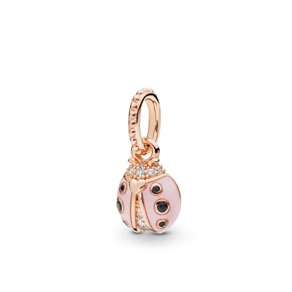 Ladybird Pandora Rose pendant with clear cubic zirconia, black crystal and pink enamel Harmony Jewellers Grimsby, ON