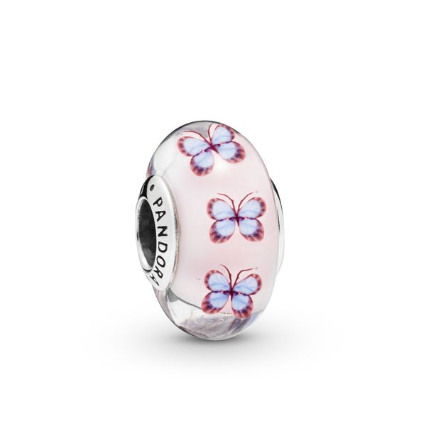 Butterfly charm in sterling silver with pink, purple and transparent Murano glass Harmony Jewellers Grimsby, ON