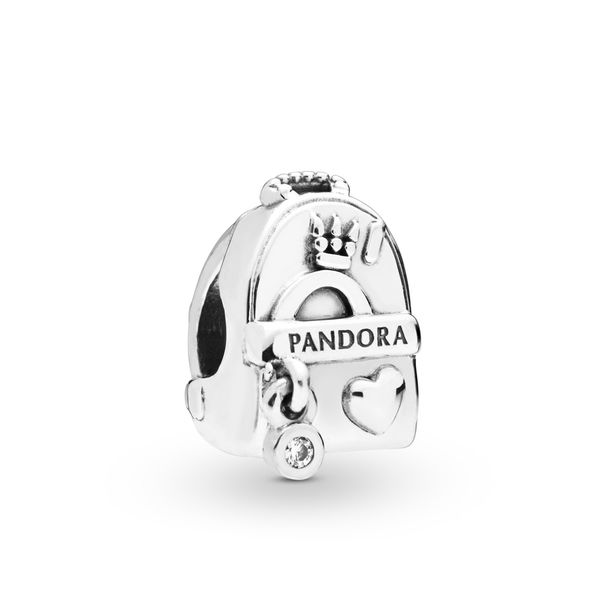 Backpack charm in sterling silver with 1 bezel-set clear CZ Harmony Jewellers Grimsby, ON