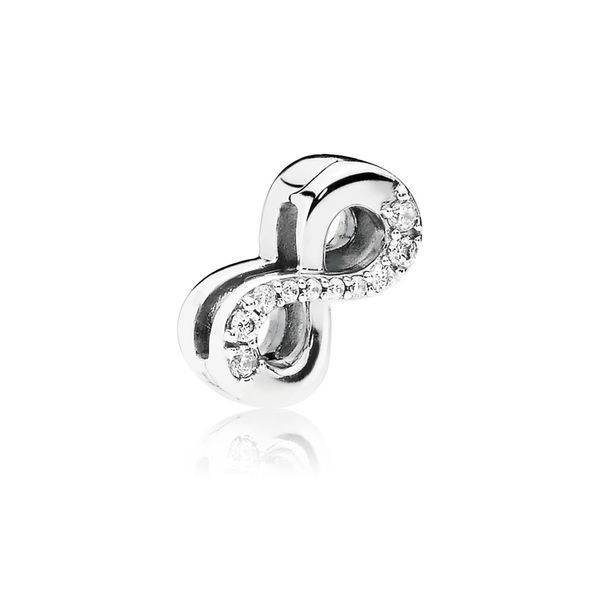 PANDORA Reflexions infinity clip charm in sterling silver with 10 bead-set clear CZ Harmony Jewellers Grimsby, ON