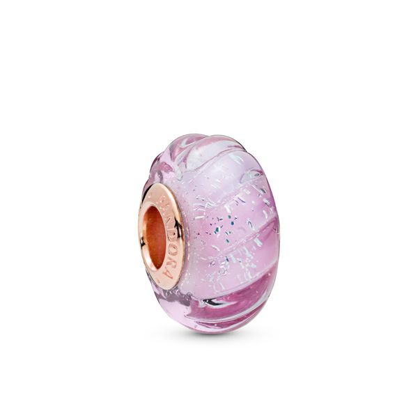 Groove Rose charm with iridescent, pink and purple Murano glass Harmony Jewellers Grimsby, ON