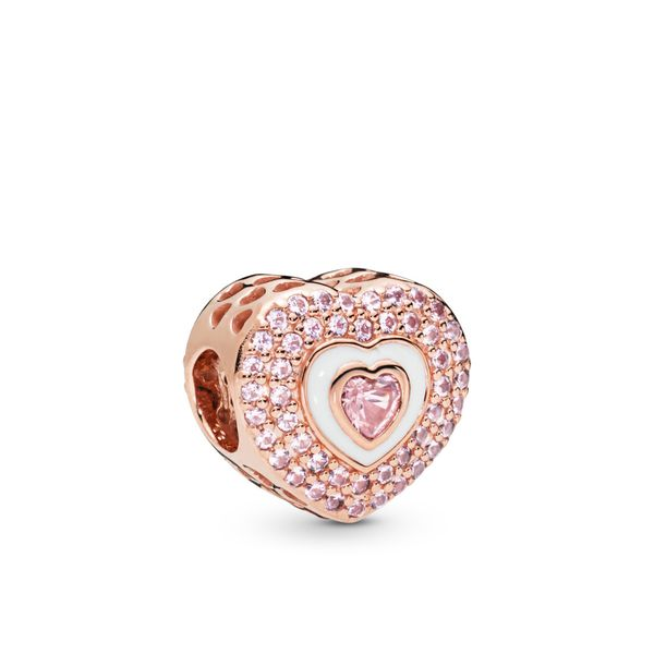 Heart Rose charm with rose pink crystal, orchid pink crystal and white enamel Harmony Jewellers Grimsby, ON