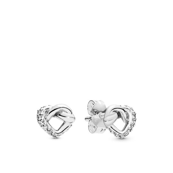 Knotted hearts silver stud earrings with clear CZ Harmony Jewellers Grimsby, ON