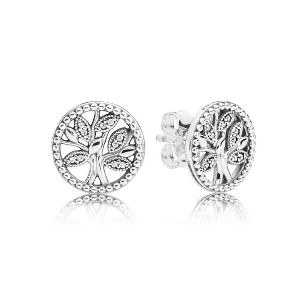 Tree of life silver stud earrings with clear cubic zirconia Harmony Jewellers Grimsby, ON