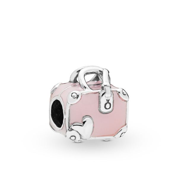 Suitcase silver charm with pink enamel Harmony Jewellers Grimsby, ON