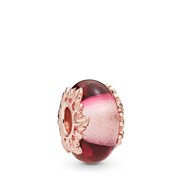 Leaves Rose charm with pink Murano glass Harmony Jewellers Grimsby, ON