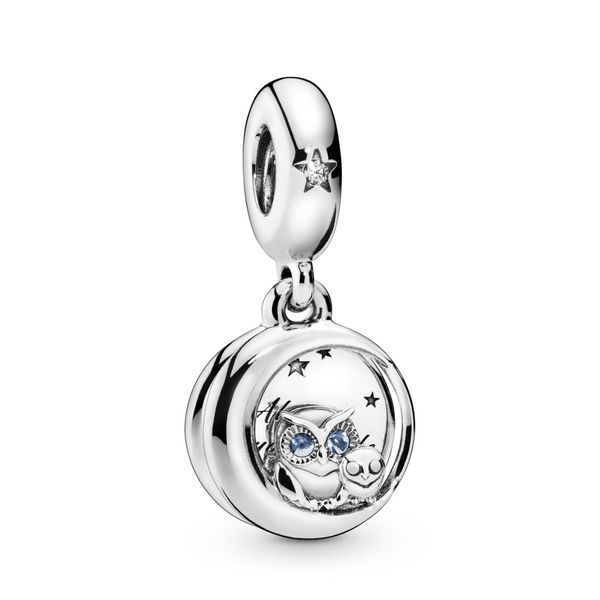 Owl sterling silver dangle with bright cobalt blue crystal and clear CZ Harmony Jewellers Grimsby, ON