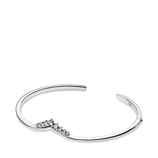 Tiara wishbone sterling silver open bangle with clear CZ Harmony Jewellers Grimsby, ON