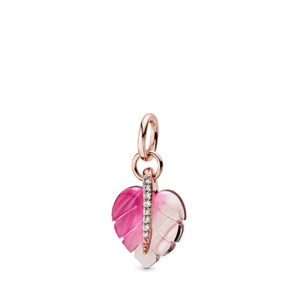 Leaf Rose pendant with pink Murano glass and clear CZ Harmony Jewellers Grimsby, ON